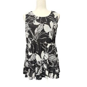 Tribal Jeans Womens Black White Tropical Leaf Tiered Look Knit Top NWT